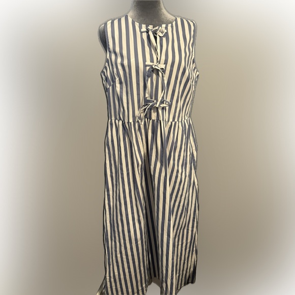 Joie Dresses & Skirts - Joie Navy and White Striped Sleeveless Tie-Front Midi Dress